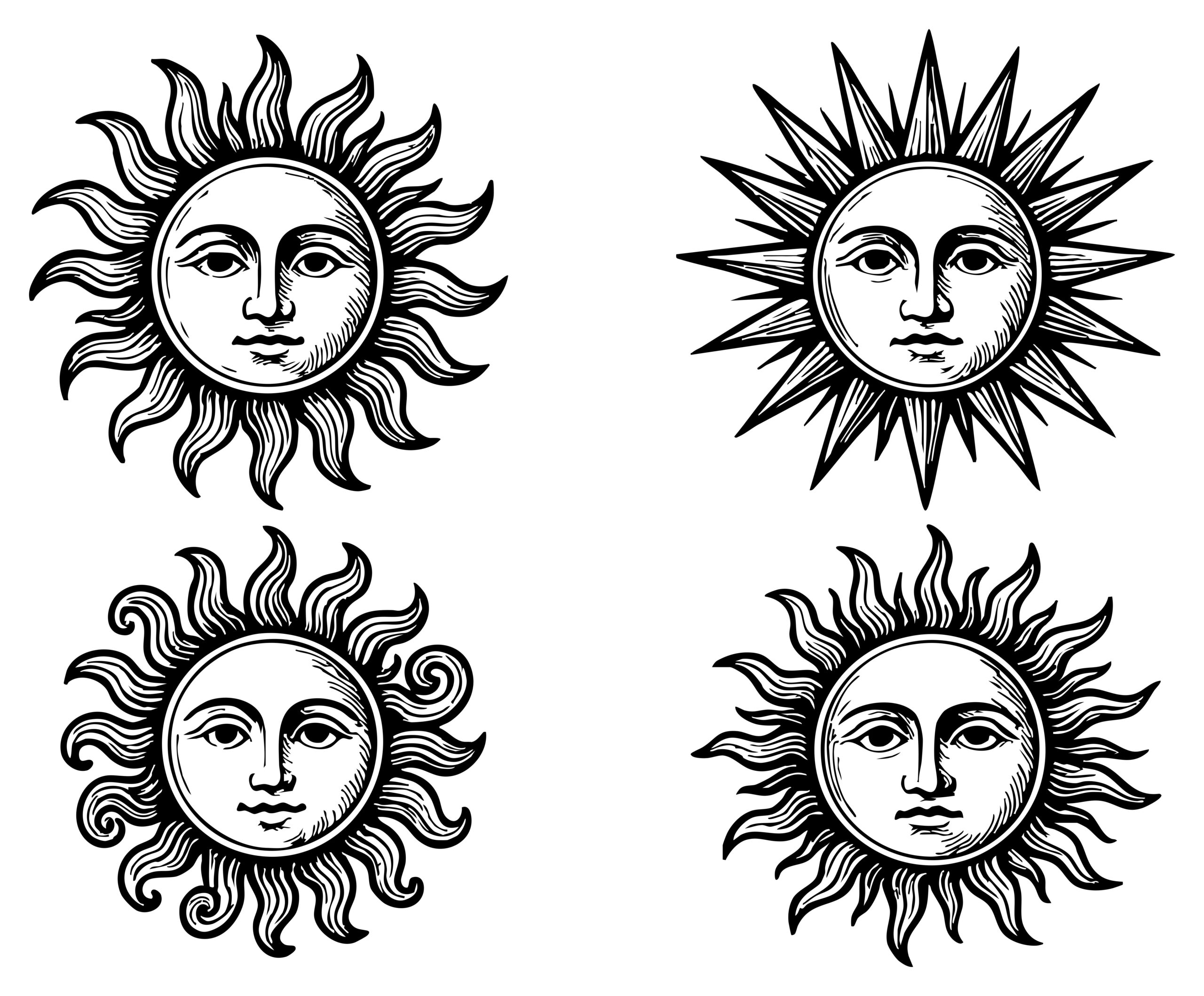 vier vector afbeeldingen van de zon